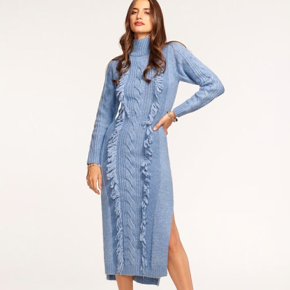 NEW Ramy Brook Charlee Blue Long Sleeve Maxi Sweater Knit Dress- Sz XL